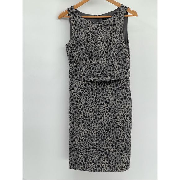 Ann Taylor Dress Silk Women Size 4 Gray Sleeveless Leopard Animal Print Cheetah - Picture 1 of 16